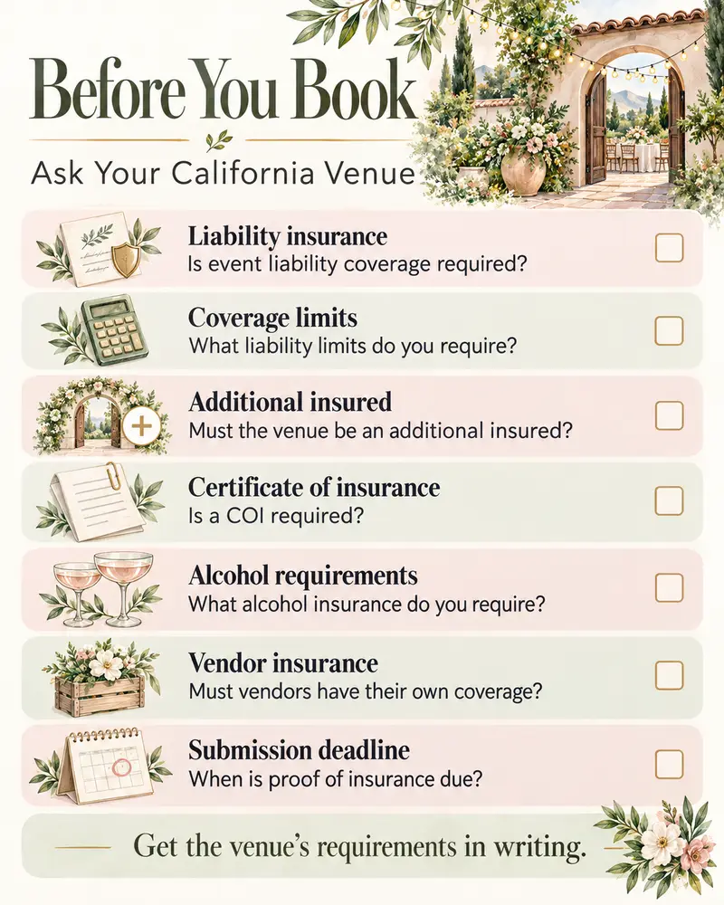 California event venue insurance requirements checklist