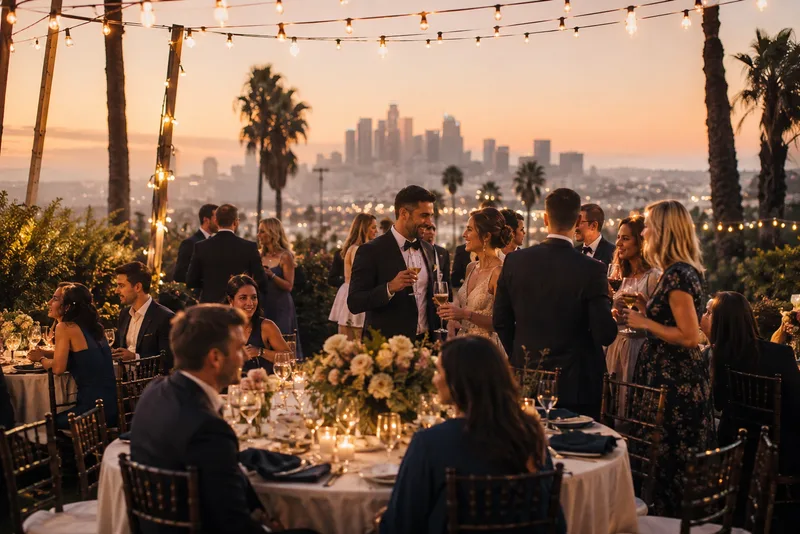 Wedding planning flat-lay with a checklist, venue contract, insurance document, rings, and flowers representing event insurance preparation