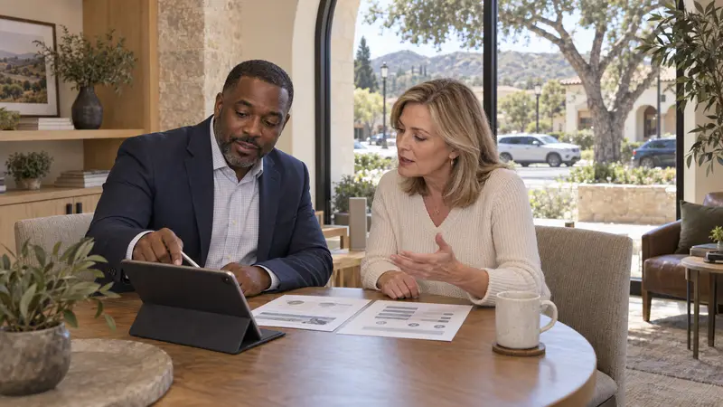 Calabasas customer reviewing insurance coverage with a licensed California insurance professional.
