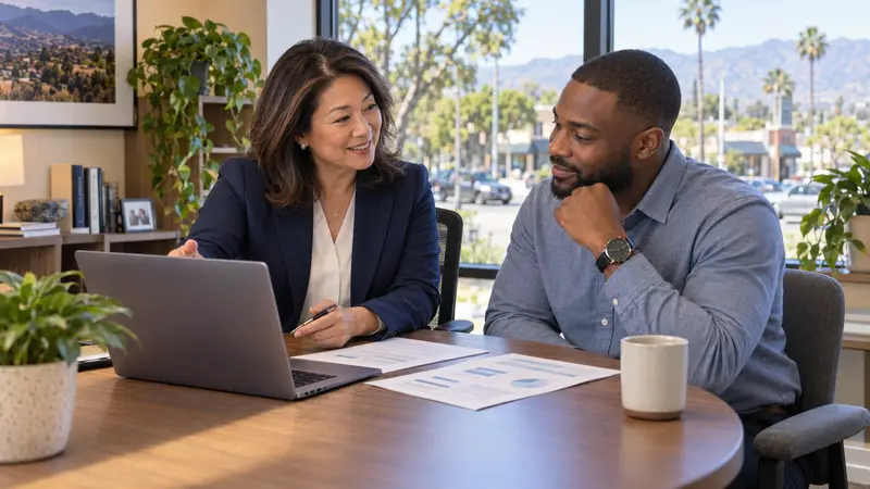 Northridge customer reviewing insurance coverage with a licensed California insurance professional.