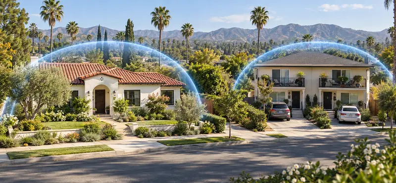Homes and rental properties in the San Fernando Valley covered by California insurance options.